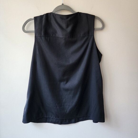 Banana Republic Women's Black Tank Top | Split Neck, Pleated, Medium, Like New - Picture 2 of 6